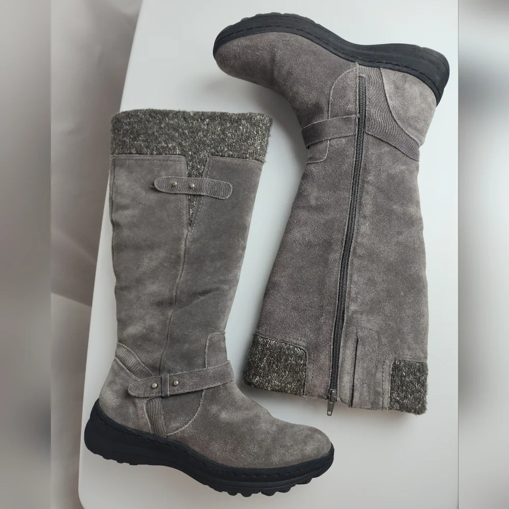 BareTraps Gray Sweater Cuff & Suede Faux Fur Lined Tall Boots 9 M Warm Winter